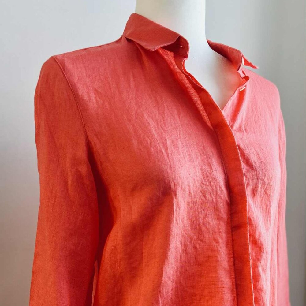 Massimo Dutti Coral Linen Long Sleeve Shirt with Ladder Stitch Cuffs – US 6